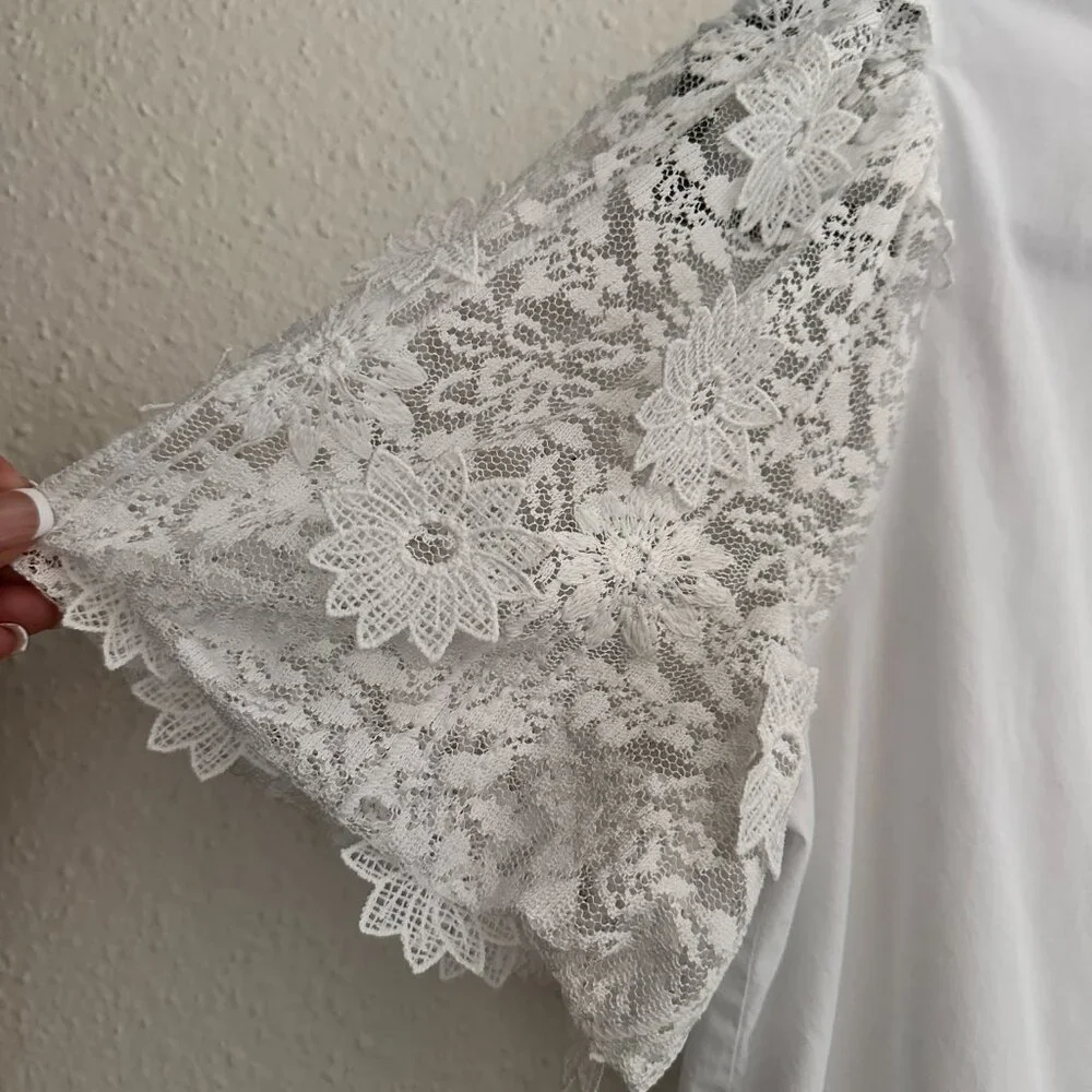 Zara White Lace-Sleeve Peplum Top Size S - Coquette - Picture 4 of 9